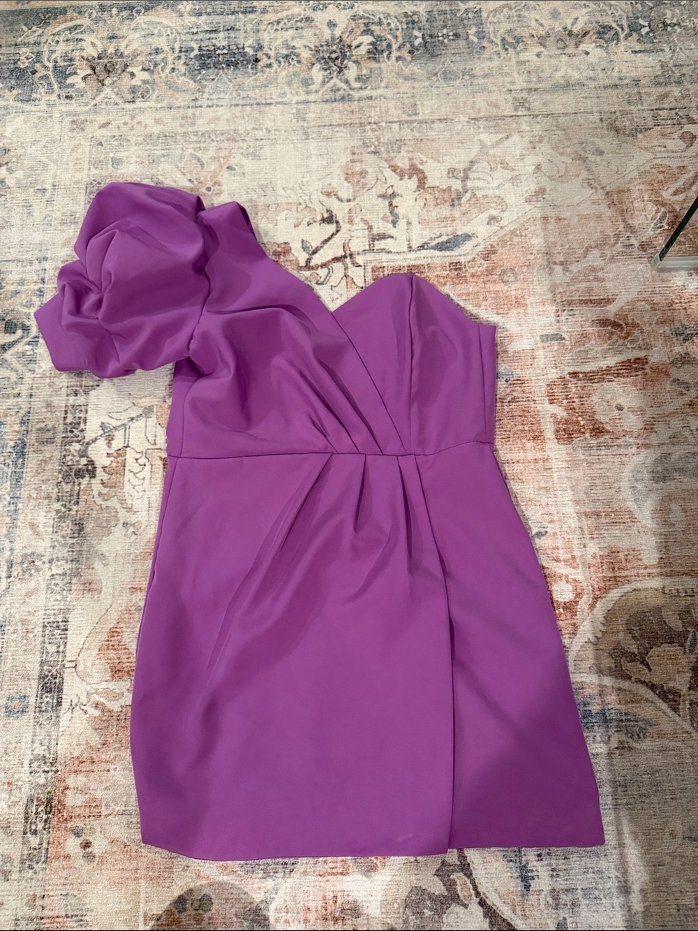 DO+BE One-Shoulder Fuchsia Mini Dress with Sculpted Puff Sleeve